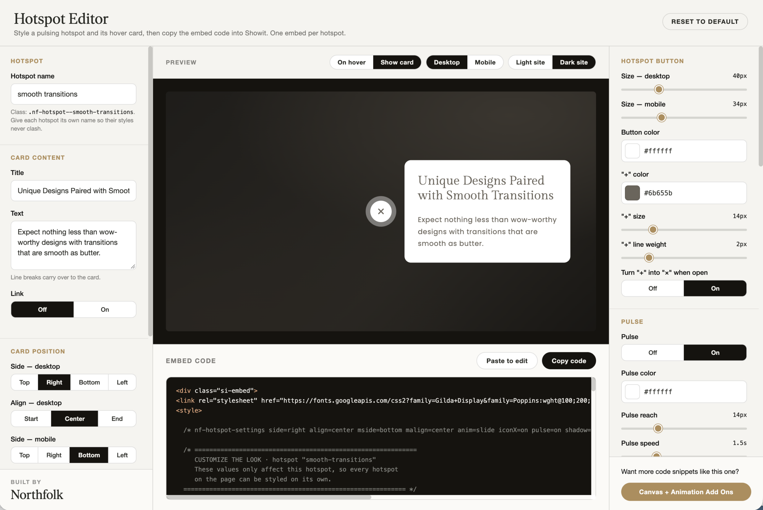 Radiating Button Features tool editor preview
